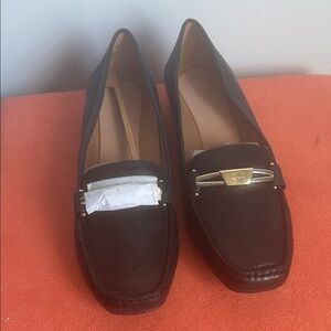 Naturalizer Black Leather Loafers with Gold Accent